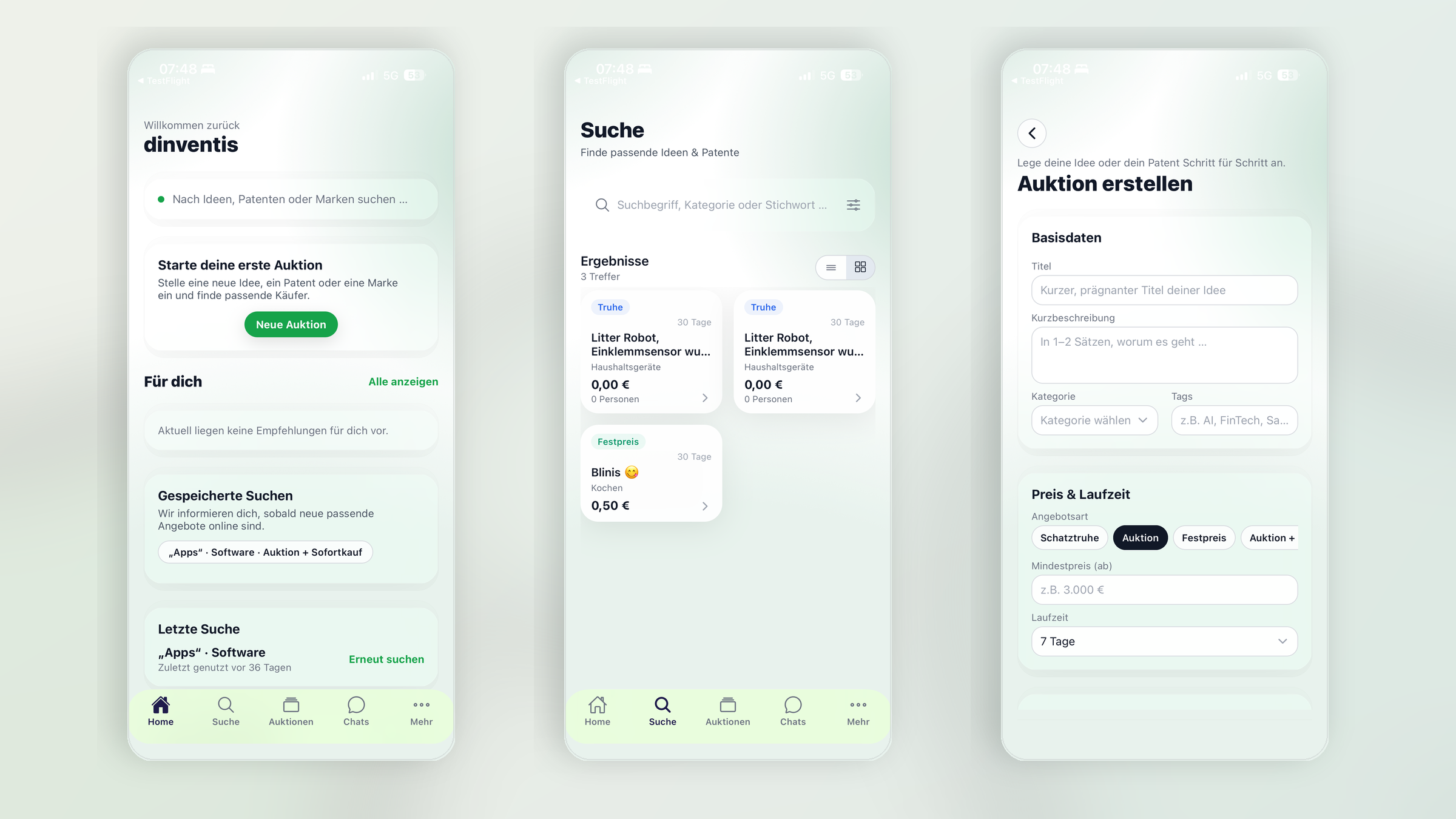 dinventis Auktionsplattform auf Smartphone und Desktop